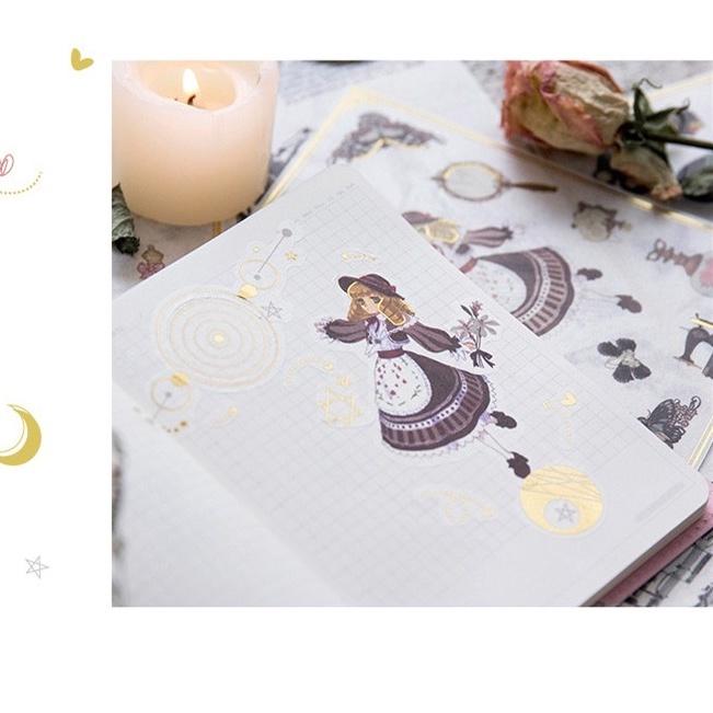 Set 3 tấm Sticker dán trang trí sổ tay DIY hình cô gái trung cổ