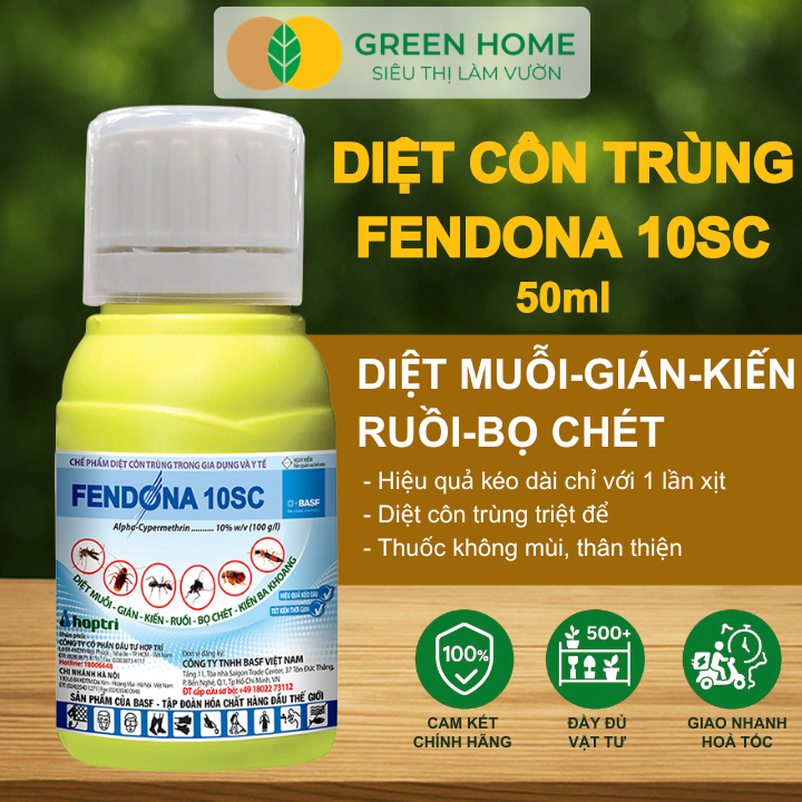 Thuốc Diệt Muỗi GreenHome, Fendona 10SC, Chai 50ml, Hiệu Quả, Không Mùi, Trừ Ruồi, Muỗi, Kiến, Gián