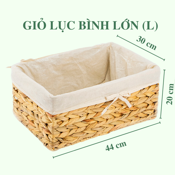 Giỏ lục bình đa năng có lót hình chữ nhật - Storage basket - có sẵn 3 kích thước