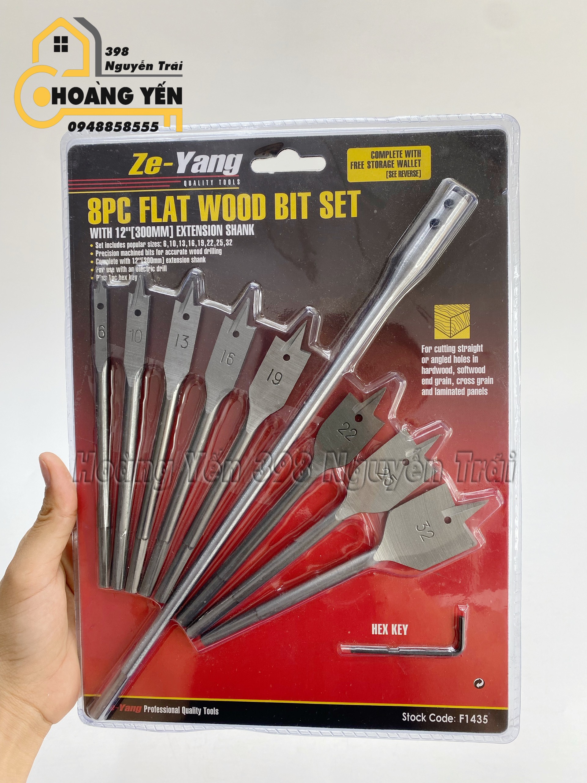 Bộ 8 mũi khoan khoét gỗ đuôi cá Ze Yang kích thước 6-32mm, bộ mũi khoan khoét lỗ gỗ