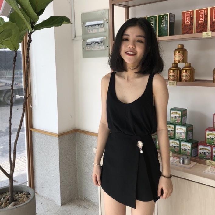 [L2M] Quần giả váy nữ ĐÍNH HOA NGỌC phối lưng thun co giãn chất tuyết mưa siêu xinh