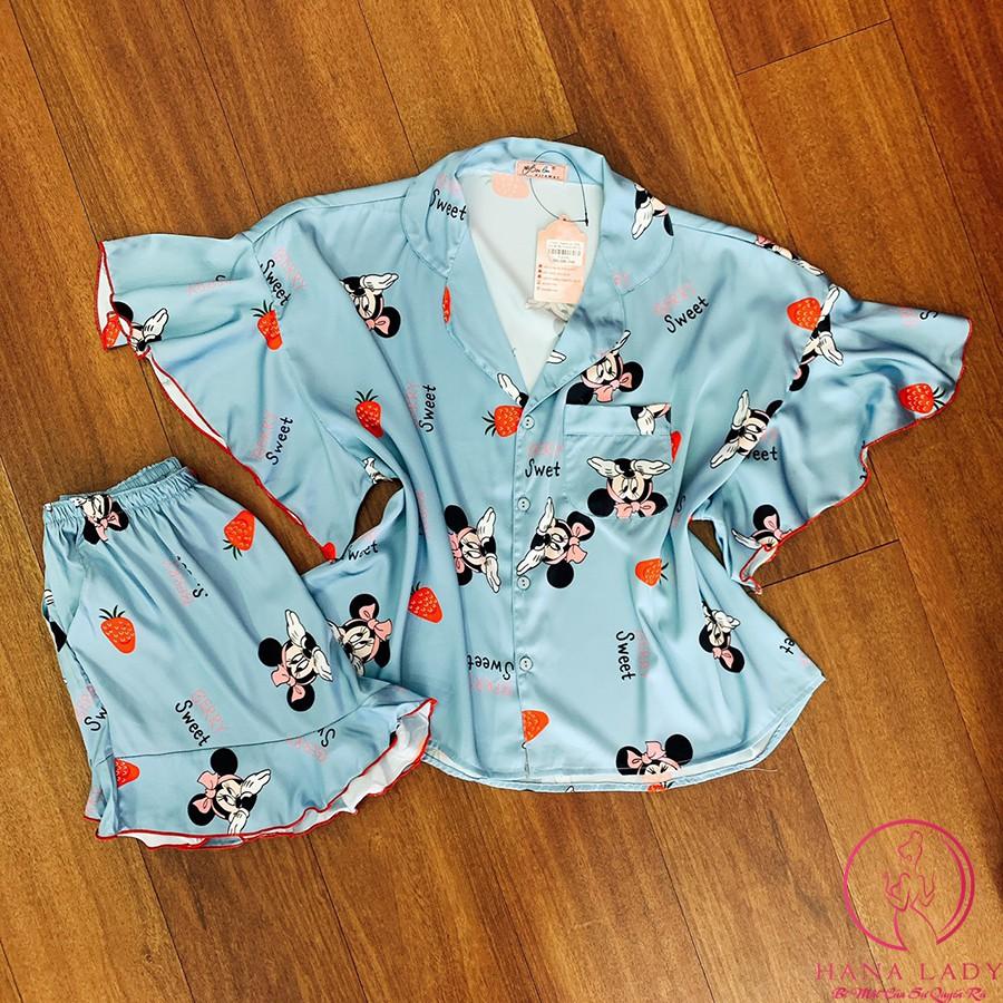 Đồ ngủ pijama lụa nữ họa tiết hoạt hình cánh tiên cao cấp PJ434