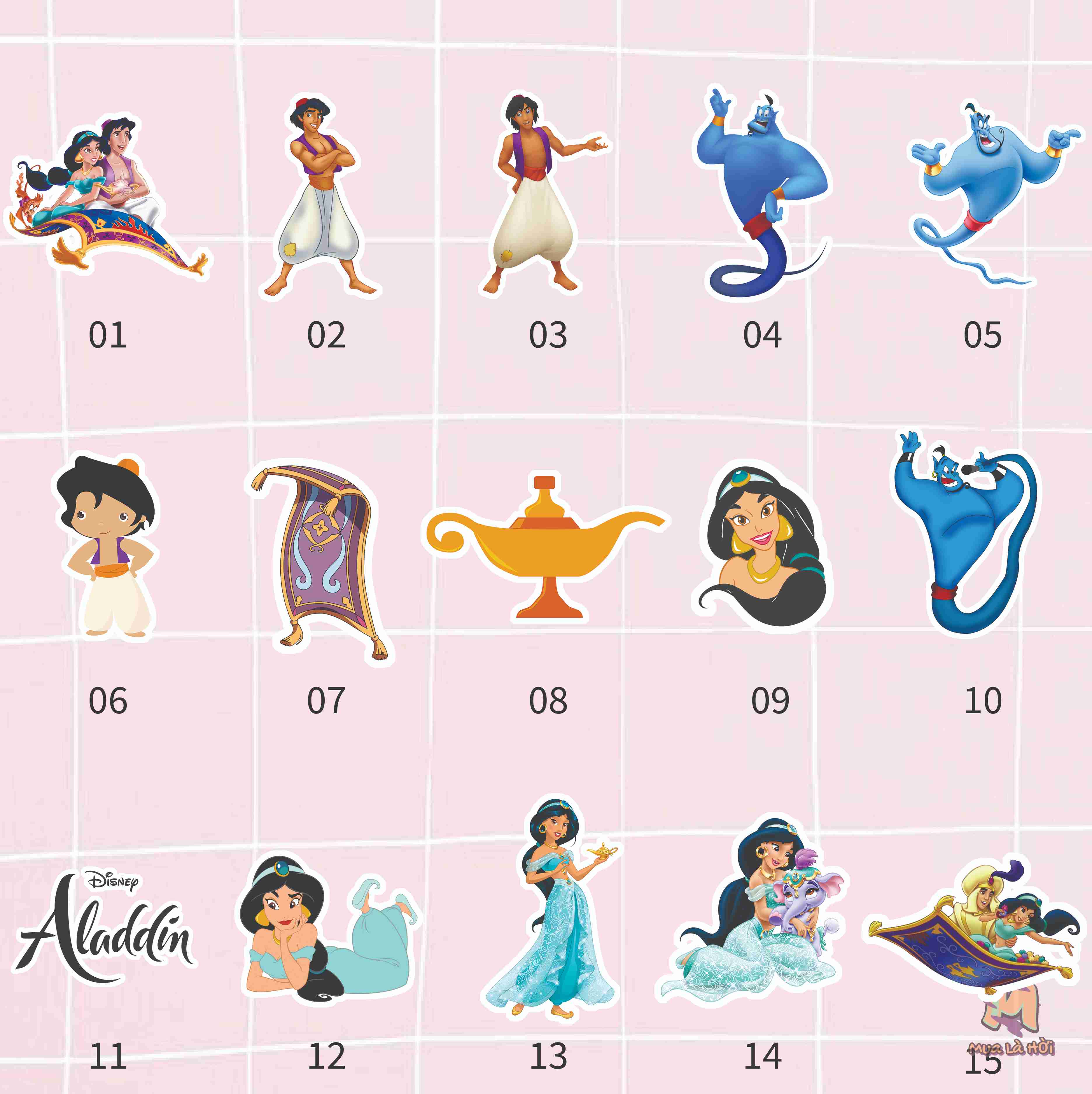 Miếng dán Stickers chủ đề Aladdin và cây đèn thần