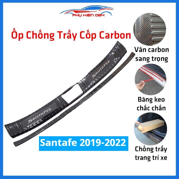 Ốp chống trầy cốp Santafe 2019-2020-2021-2022 thép không gỉ vân Cacbon bảo vệ xe chống va đập