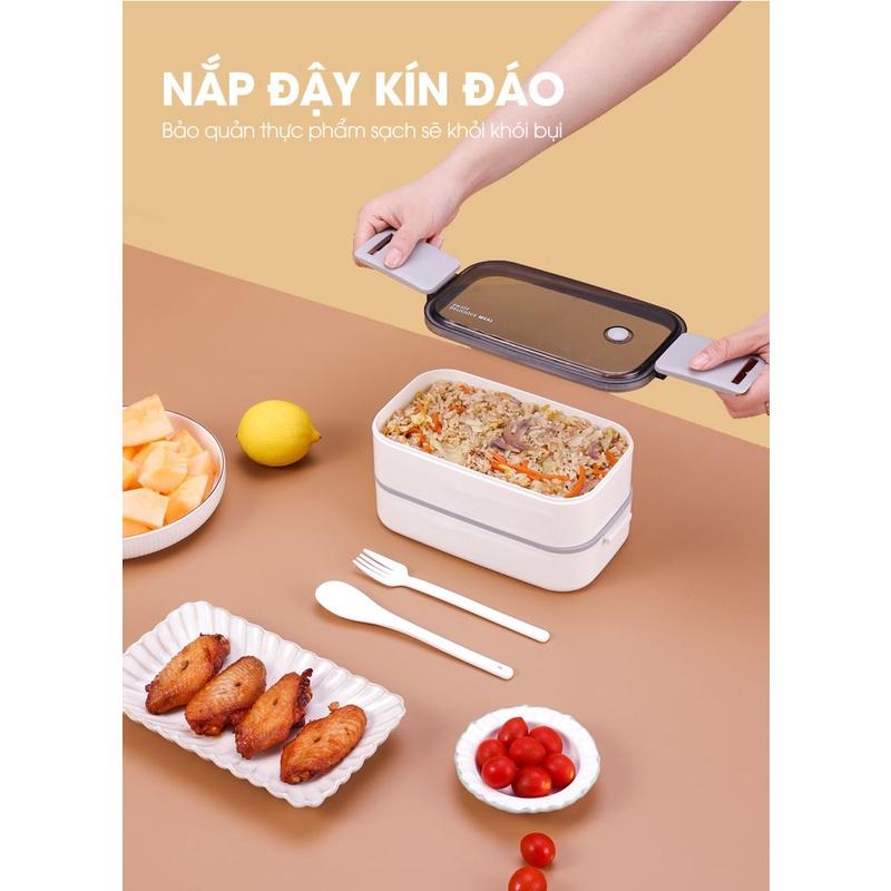 Hộp cơm văn phòng 2 tầng tặng kèm muỗng nĩa BONBOX BTW40 nhiều ngăn tiện lợi - Hàng chính hãng