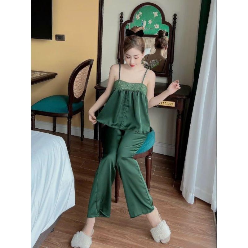 Set dài áo 2 dây phối ren mặc nhà , siêu xinh , siêu kute Annshop M0013