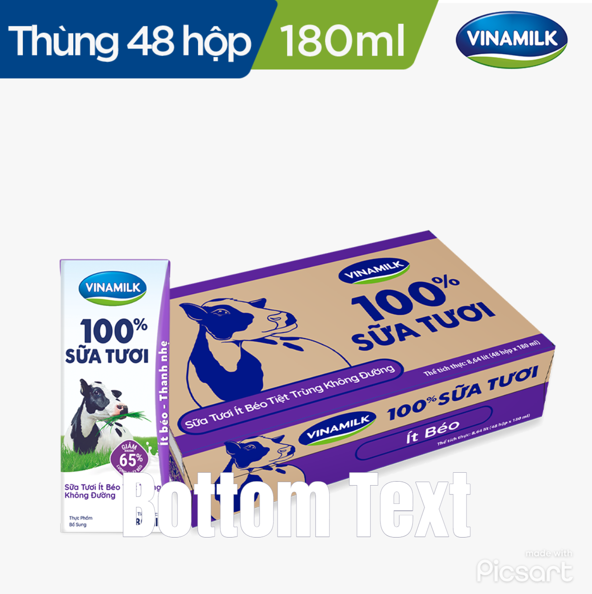 Thùng 48 Hộp Sữa Tươi Tiệt Trùng Vinamilk 100% Tách Béo Không Đường 180ml