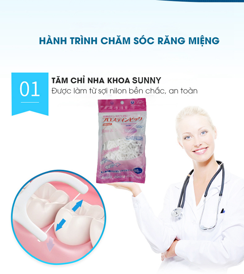 Tăm chỉ nha khoa Nhật Bản Sunny Gói 80 que , an toàn cho người sử dụng, tăm kẽ răng, tăm chỉ xỉa răng nha khoa, chỉ tăm nha khoa xuất Nhật, tăm nhựa nha khoa, tăm chỉ tơ nha khoa, tăm xỉa răng chỉ nha khoa chống sâu răng