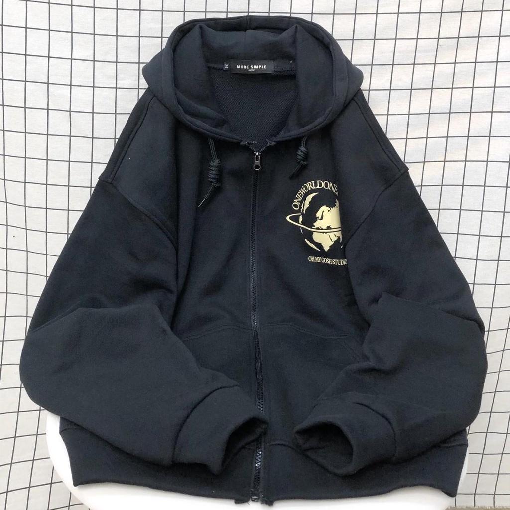 Áo Khoác Hoodie Zip ONE WORLD Form Rộng Tay Dài Phong Cách Ulzzang Nam Nữ Unisex