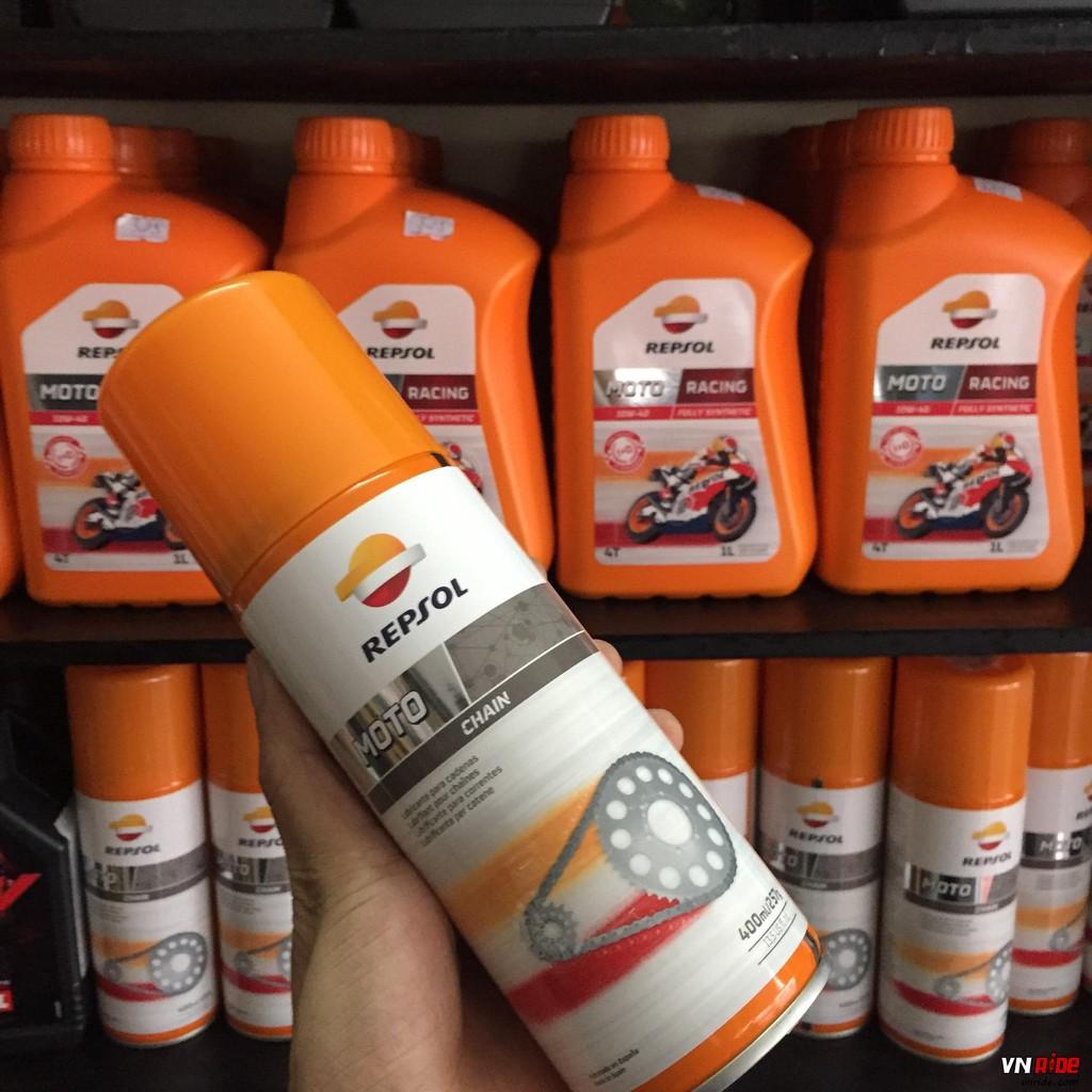 Combo 3 sản phẩm bảo dưỡng sên Repsol Chain Lube 400ml, Thunder rửa sên MC-40 400ml và bàn chải vệ sinh sên