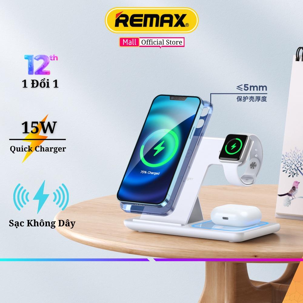 Đế sạc không dây đa năng 3 in 1 chính hãng Remax RP W53 Dock sạc hỗ trợ sạc nhanh không dây 15W cho 8 Plus trở lên - Hàng Chính Hãng Remax