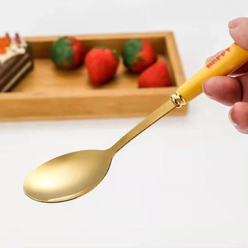 Set 6 thìa vịt vàng DUCK dễ thương kèm vỏ hộp xinh xắn - Bộ 6 muỗng hình vịt mạ vàng đáng yêu cán dài cho bé ăn dặm