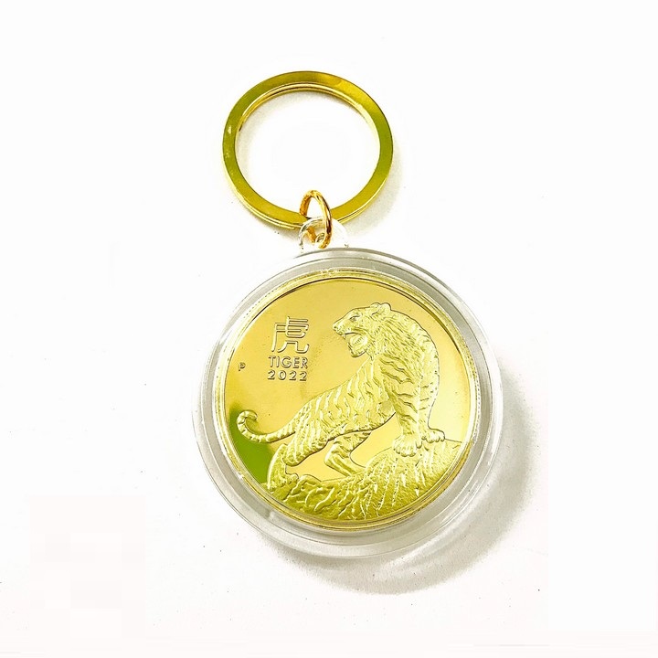 Móc Khóa Xu Úc Hình Con Cọp (Hổ) Mạ Vàng, Dùng để trang trí chìa khóa, làm quà tặng dịp Lễ, Tết, kích thước 5cm, màu vàng - TMT Collection - SP005414