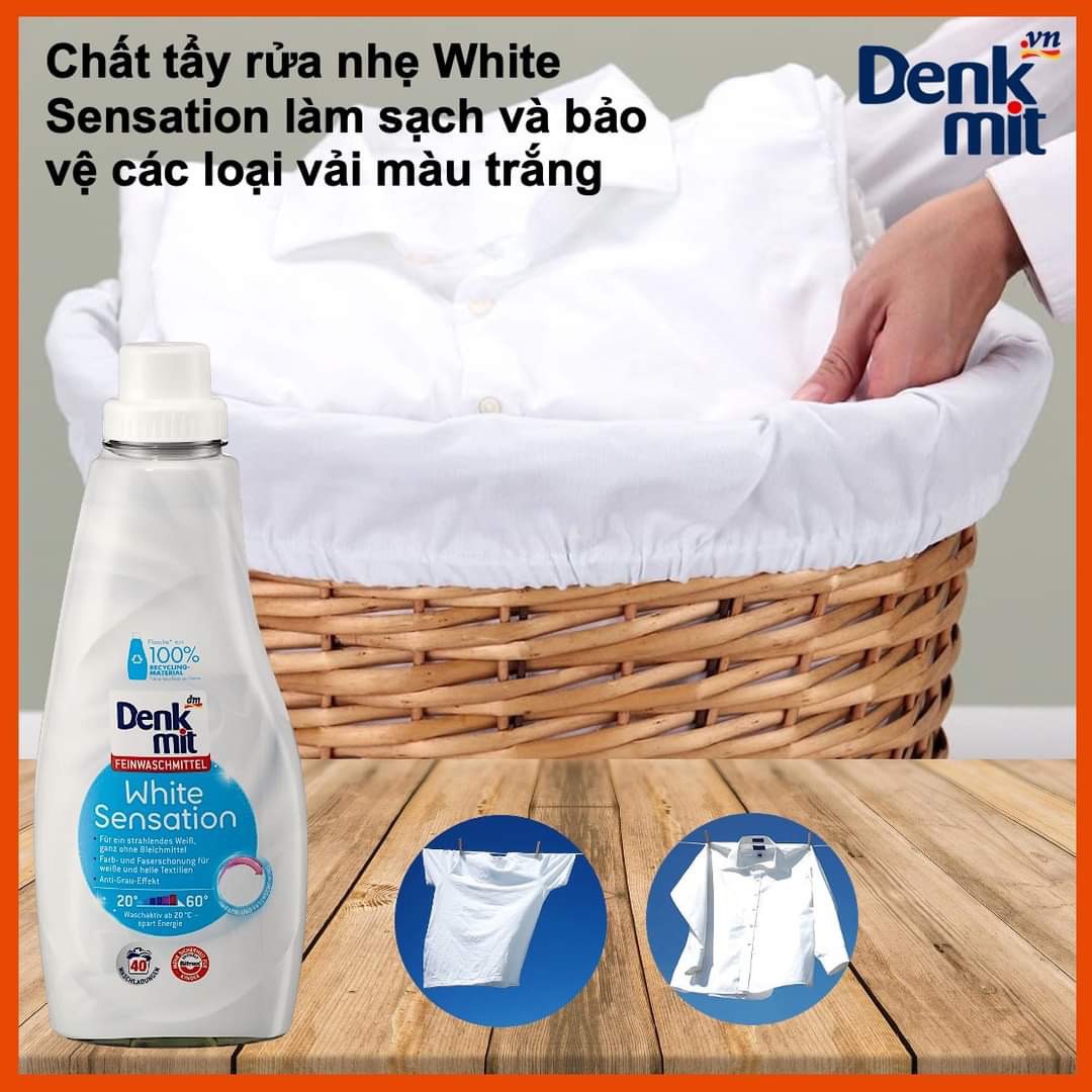 Nước giặt trắng quần áo Denkmit # Nước giặt Denkmit White Sensation dành cho quần áo trắng - chai 1L