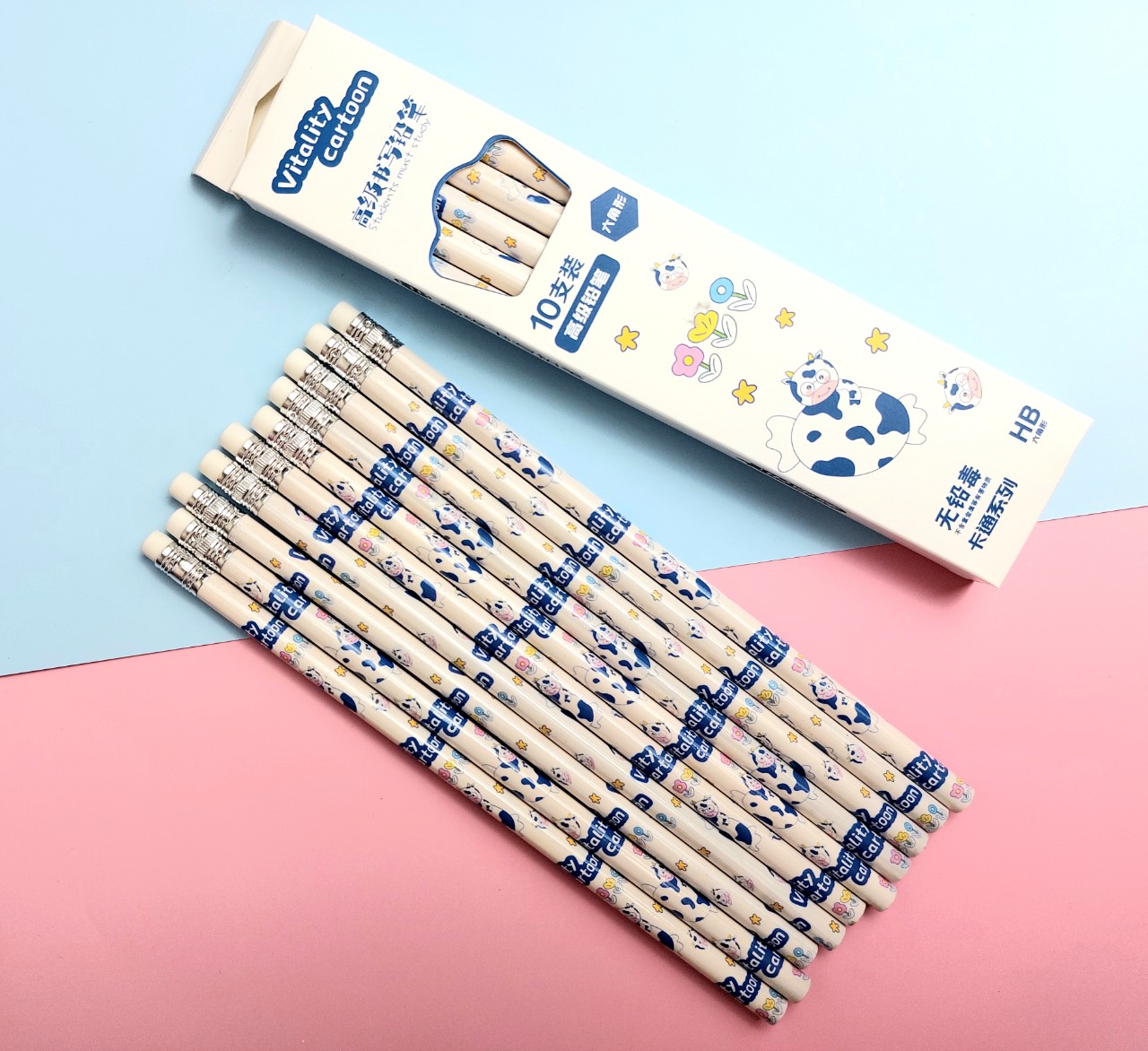 Set 10 Bút Chì Gỗ HB Kèm Tẩy Họa Tiết Hoạt Hình Cute Dễ Thương Cho Học Sinh Viết Chì Học Tập