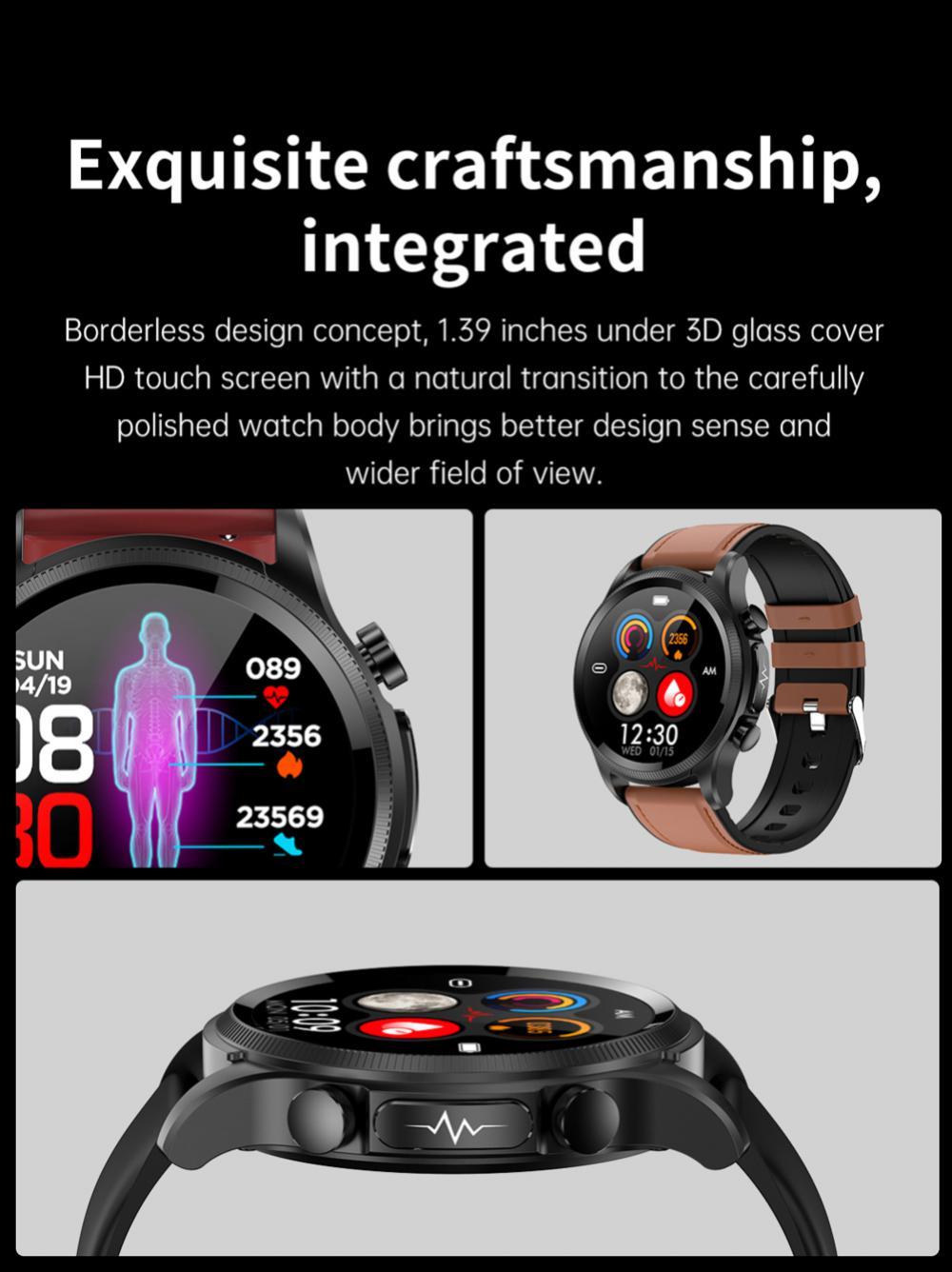 Đồng hồ thông minh E400 1.39 inch ECG Đường huyết Nhiệt độ cơ thể Huyết O2 ECG Belt Monitor Smartwatch