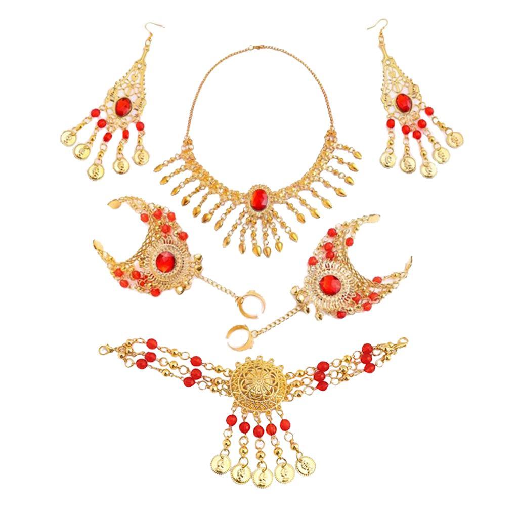 Belly Dance Jewelry Set - Earrings Necklace Head Chain Bracelet Ear Clip