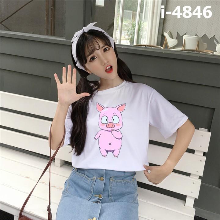 Áo Thun Nữ Rộng Hình Heo Hồng Dễ Thương