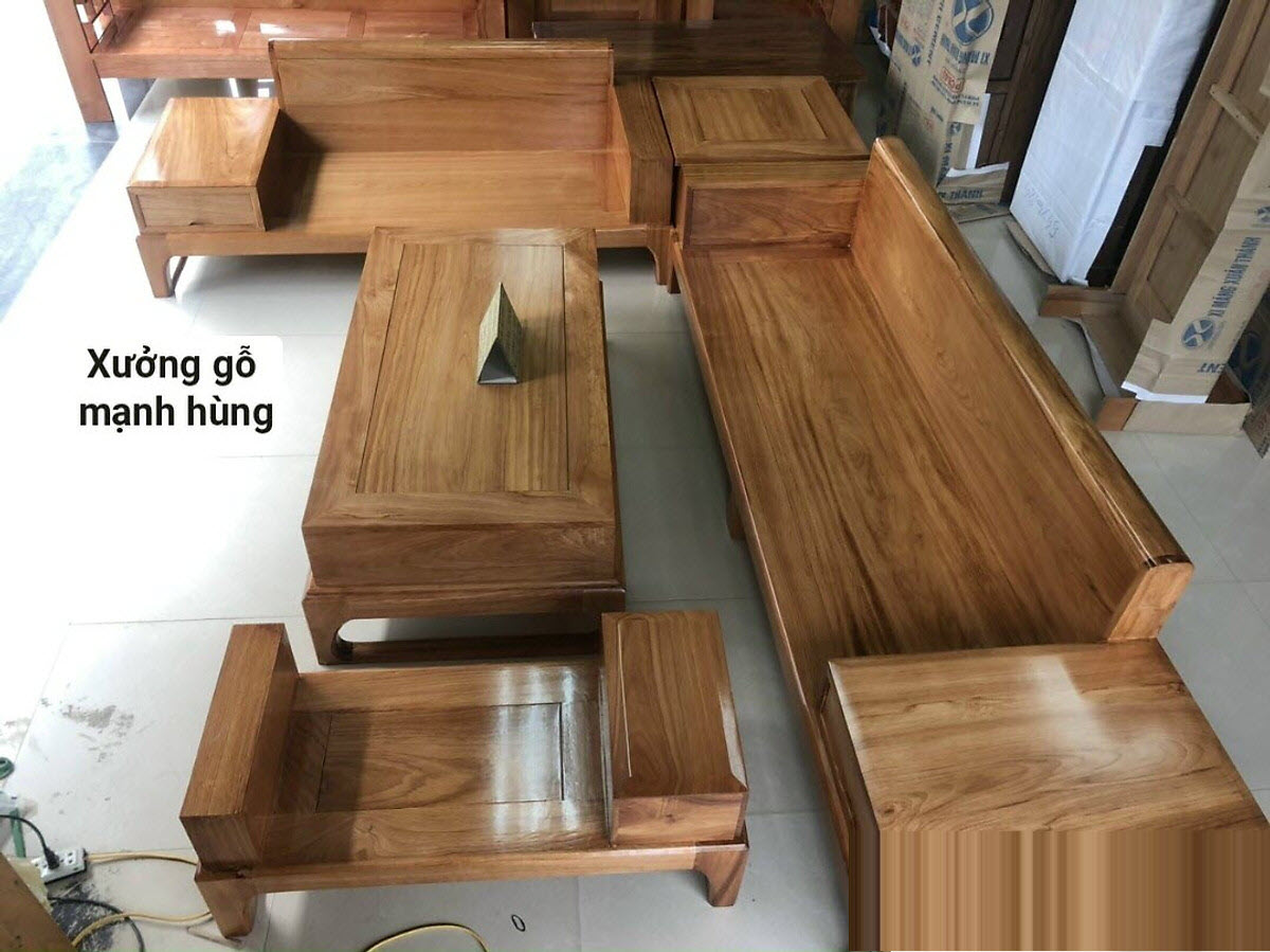 Bộ sofa gỗ gõ đỏ sai lớn 2 văng