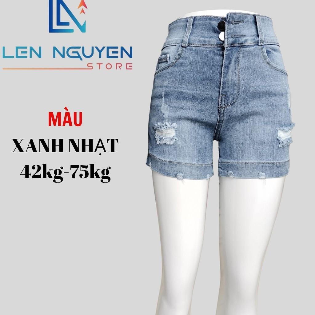 Quần jean nữ, đùi, lưng cao, quần bò nữ dáng ôm, quần rin nữ có big size, cho 42kg đến 75kg, - Xanh Rách