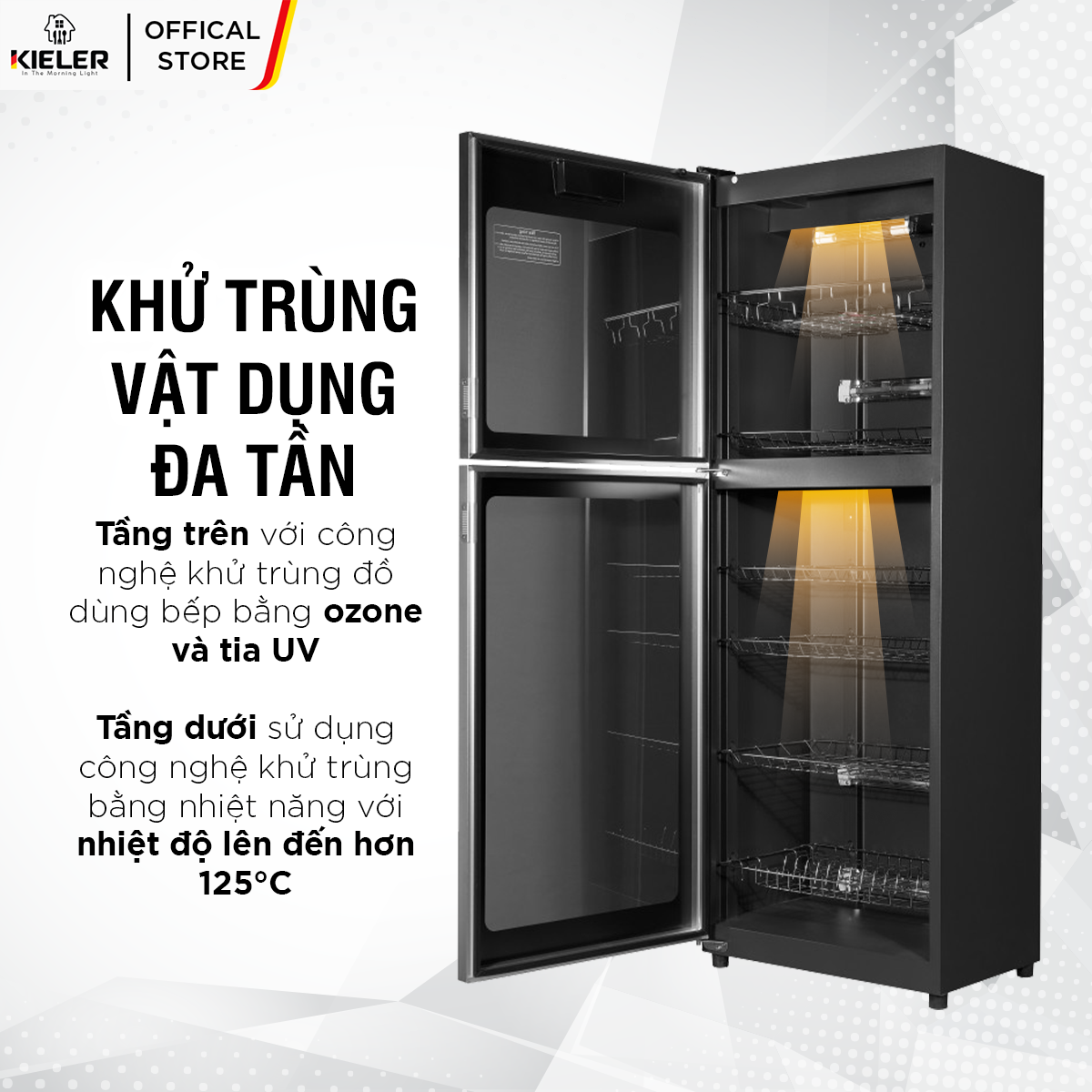 Tủ tiệt trùng cảm ứng Kieler KL-TC575 công nghệ hiển thị AI khử trùng liên tục 24 giờ bằng ozone và tia UV - Hàng Chính Hãng