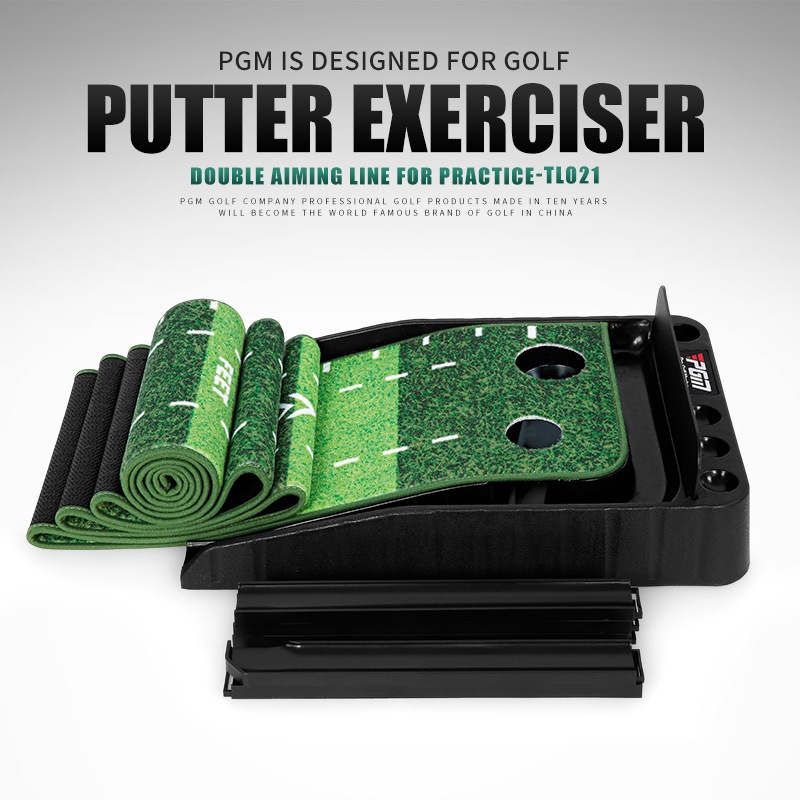 Thảm tập golf putting trong nhà PGM TL021-3M: bản cao cấp có thước kép đo đường ngắm &amp; khoảng cách, tự động chắn &amp; trả bóng, đế chống trượt.