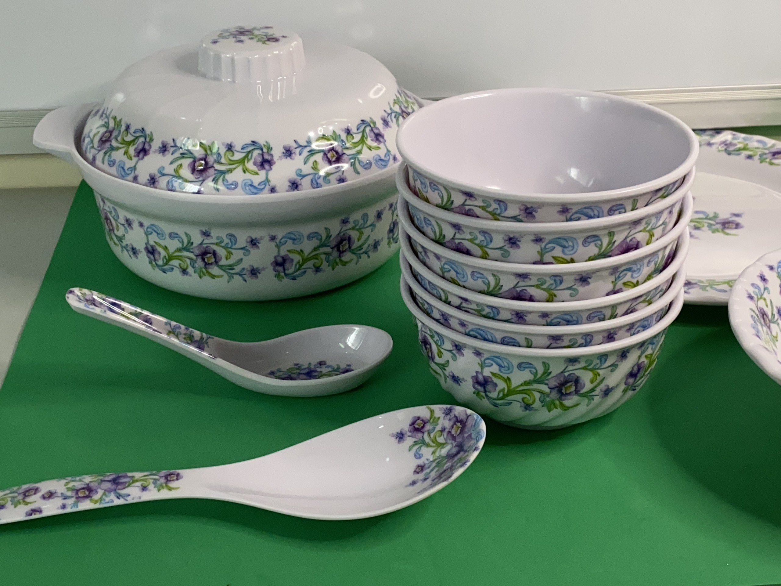 Bộ 6 Chén (Bát) cơm 9 Món CẨM CHƯỚNG Cao cấp An toàn sức Khoẻ Nhựa Xanh  Melamine