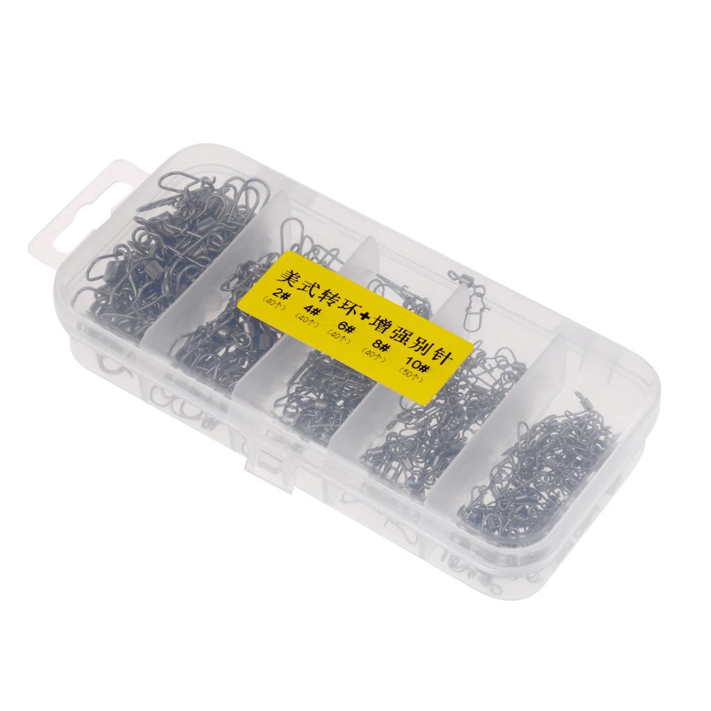 210Pcs/Box Fishing Swivels with Snaps Rolling Swivel Connector Hooked Snaps