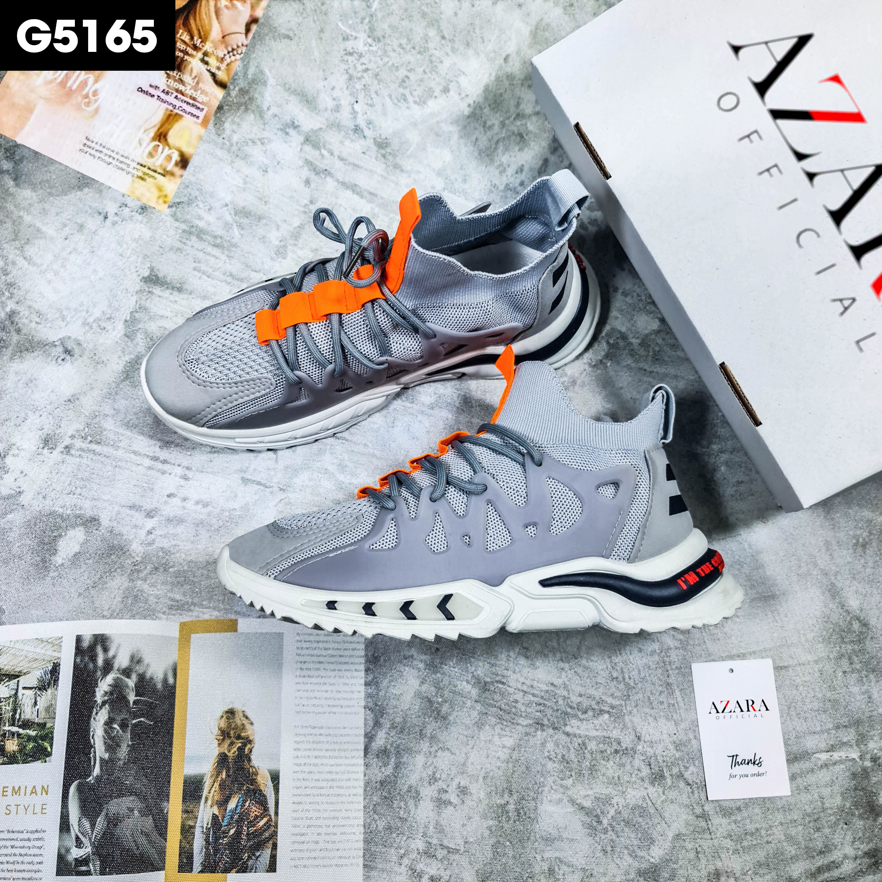 Giày Thể Thao Nam AZARA- Sneaker Màu Xám - Đen, Giày Thể Thao Cao Cổ, Thoải Mái - G5165