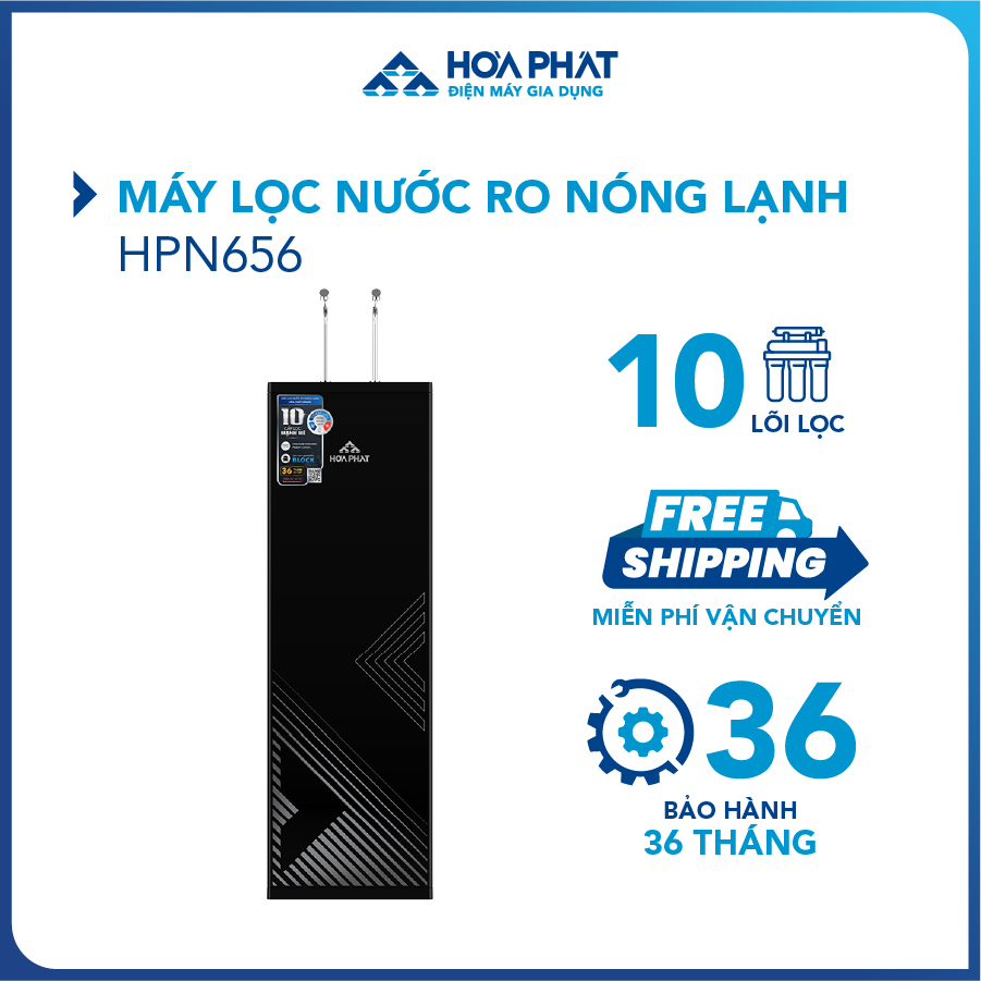 Máy lọc nước RO nóng lạnh Hòa Phát HPN656 - đạt chuẩn uống trực tiếp tại vòi - bảo hành 36 tháng - Hàng chính hãng