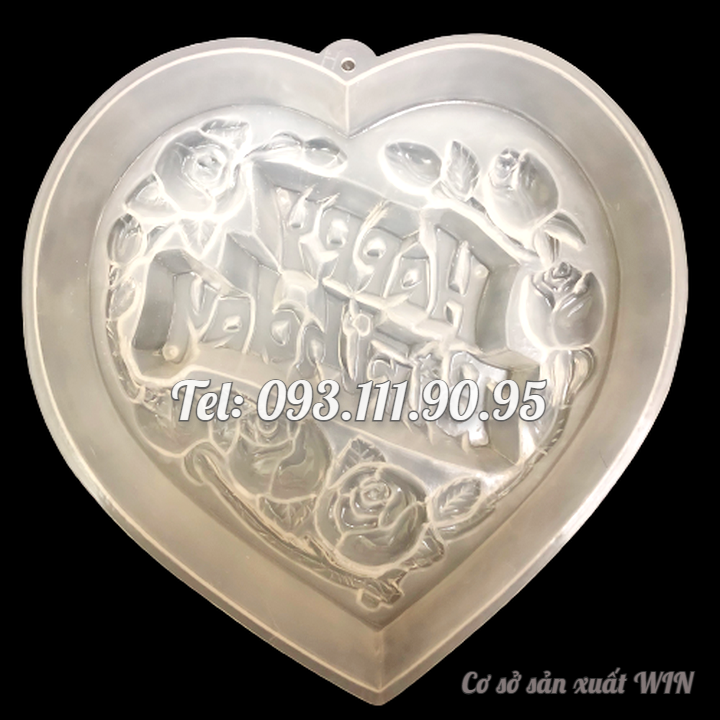 Khuôn rau câu sinh nhật Happy Birthday hoa hồng – Khuôn hình tim loại 20 cm - Mã số 1091
