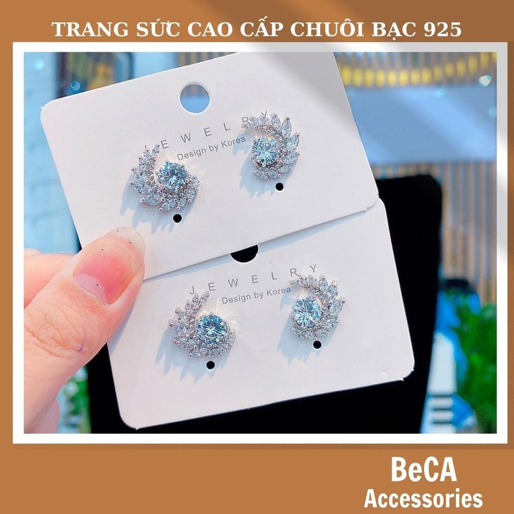 Khuyên tai bạc nữFREE SHIPBông tai bạc đính đá - Hoa tai nữ chuôi bạc 925