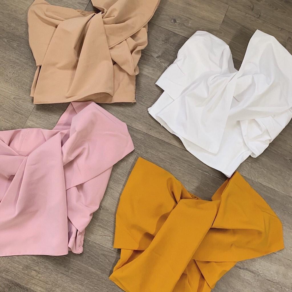 Áo kiểu nữ croptop kết nơ lưng bo thun Amee AM