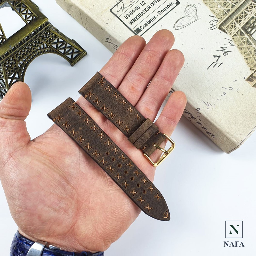 Dây đồng hồ nam handmade thủ công da bò sáp NAFA AL117 đường may bền bỉ, tinh tế