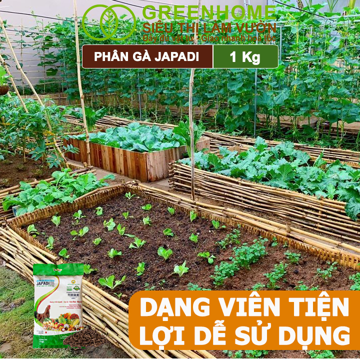 Phân Gà Greenhome Japadi, Bao 1kg, Nhập Khẩu Nhật, Viên Nén, Tốt Đất, Hữu Cơ, Nhiều Trái
