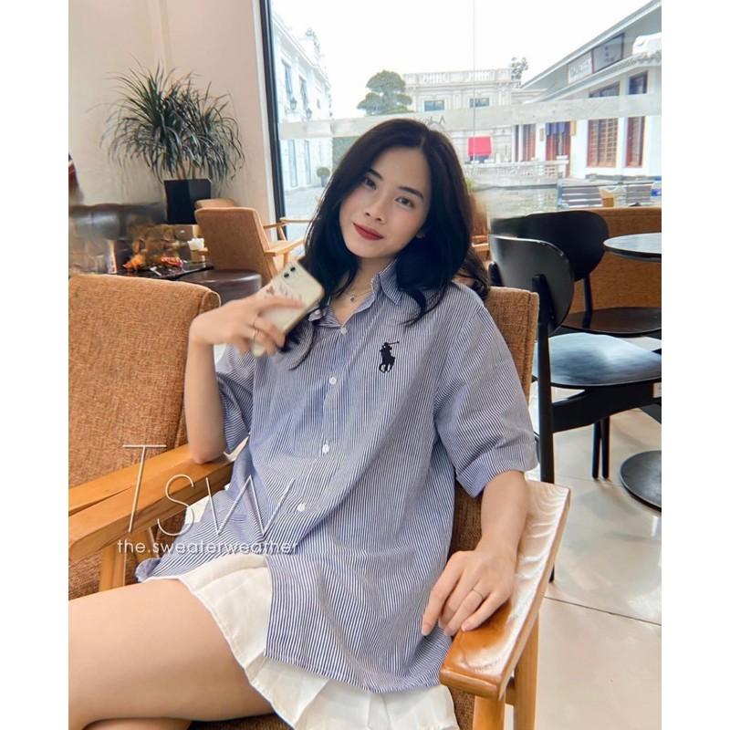 Áo sơ mi tay lỡ thêu hình hót