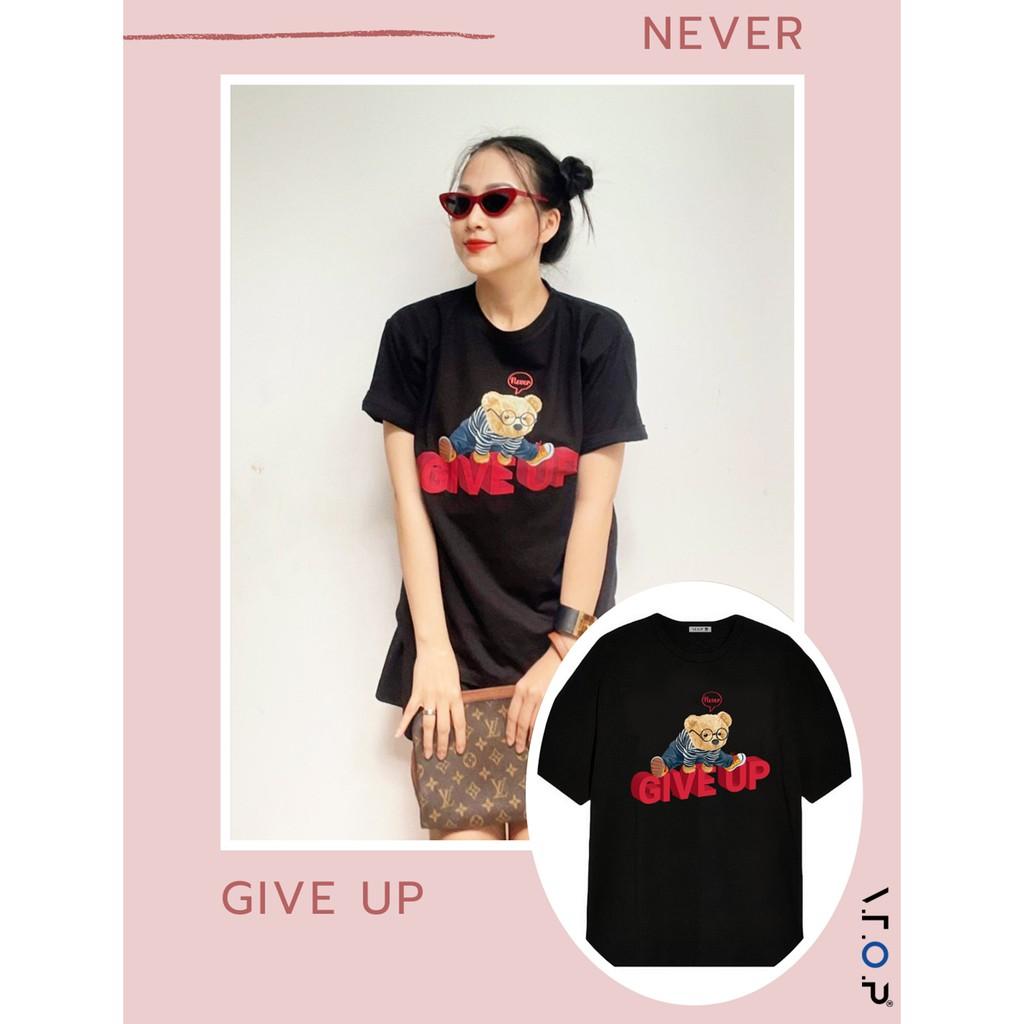 Áo thun nam nữ unisex Give Up Black oversize