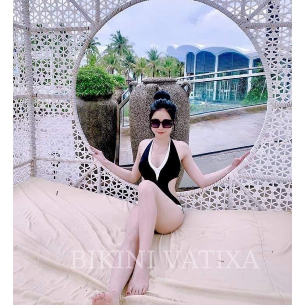 Đồ bơi Bikini 1 mảnh cut out đen viền trắng sang chảnh VATIXA BKN02