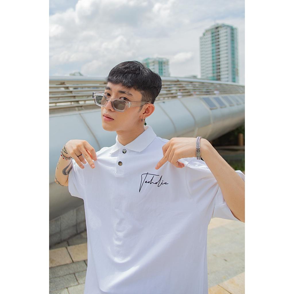 Áo Polo Unisex Form Rộng Thêu Logo TeeHolic Màu Trắng