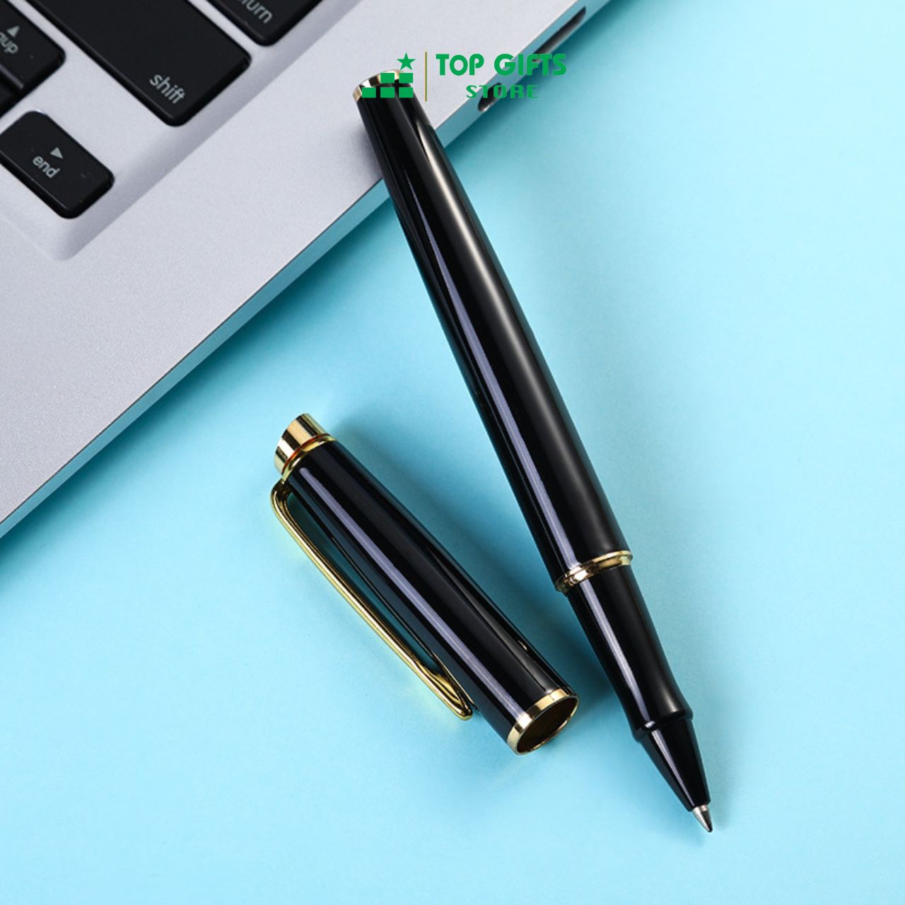 Bút kim loại nắp khắc tên PG026 - ngòi 0.5mm Penmall mực xanh + Hộp bút