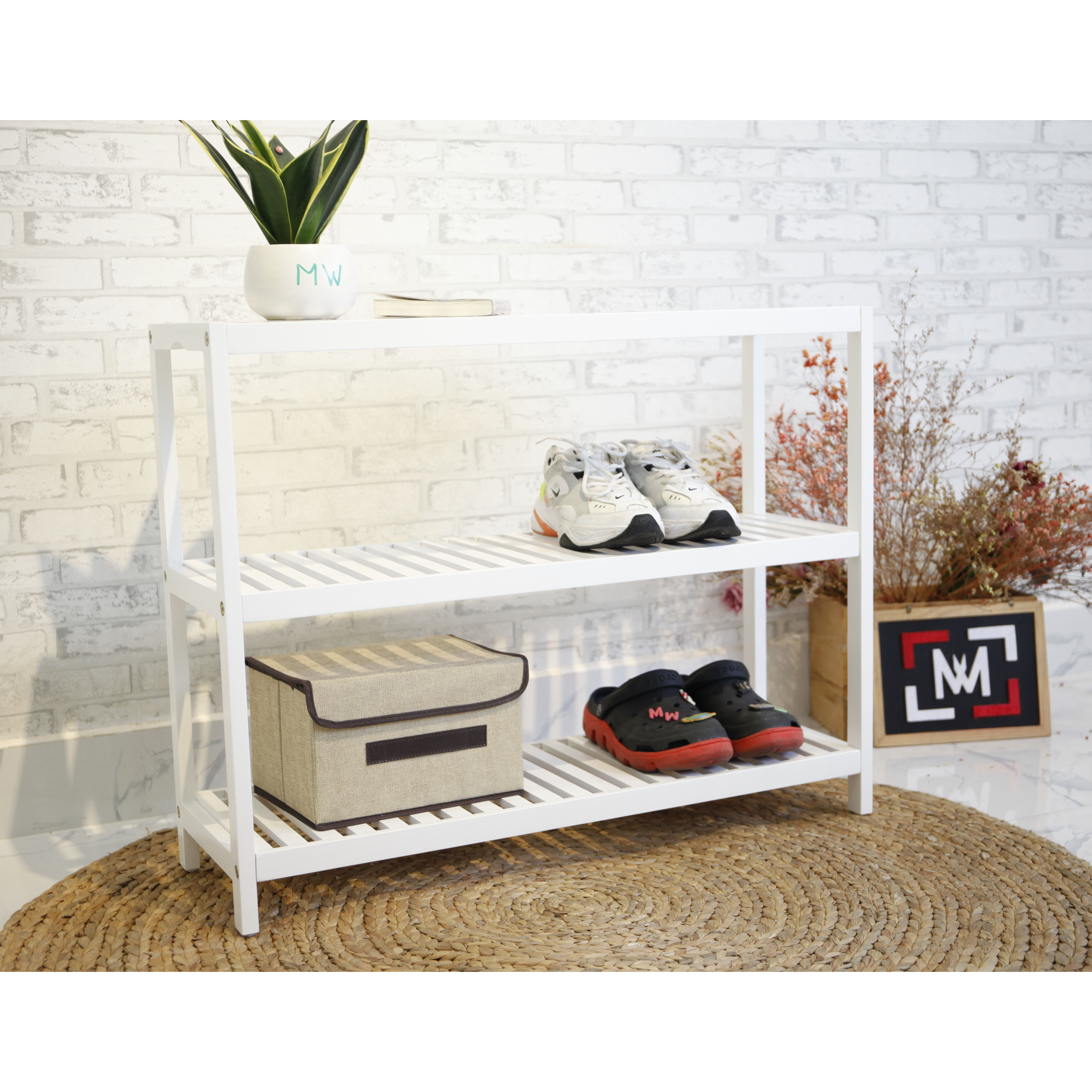 KỆ GIÀY GỖ/ KỆ TRANG TRÍ LẮP RÁP HÀN QUỐC ĐA NĂNG 3 TẦNG - BENCH 3F 800  WHITE