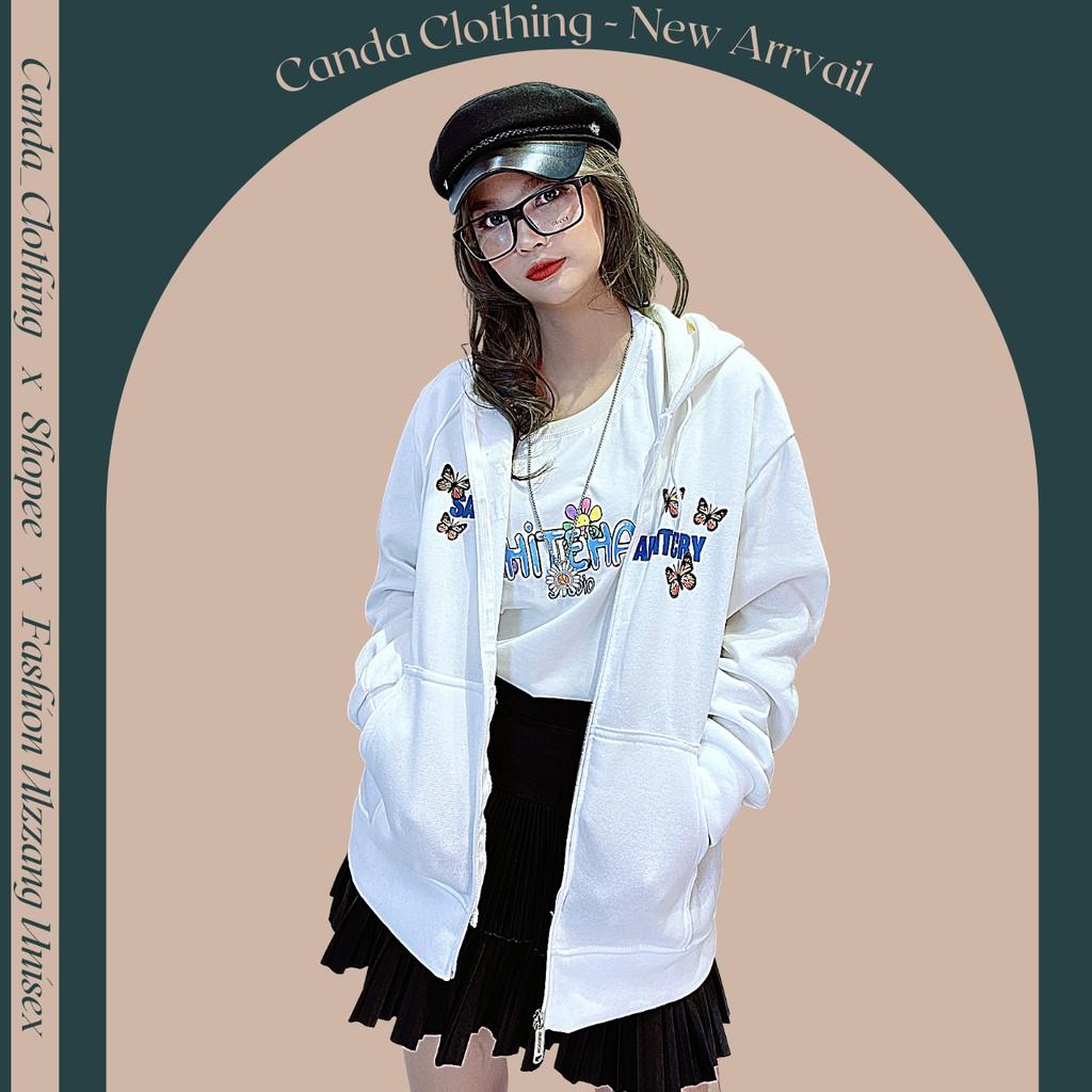 Áo khoác nữ nỉ bông hàng qc form rộng unisex hàng qc khoá zip in TUS.N BƯỚM - CANDA 3357