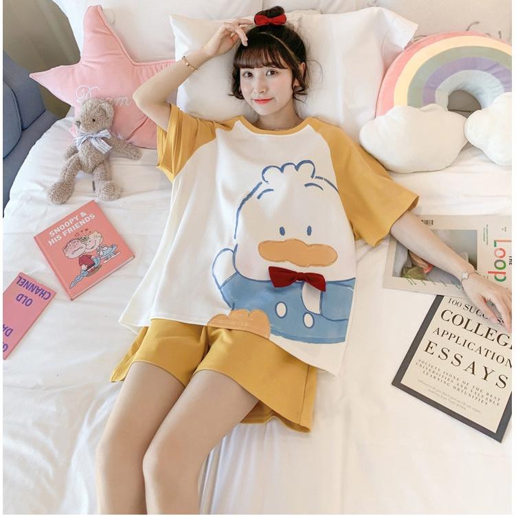 Bộ Pijama Nữ Cộc Tay Họa Tiết 3D Dáng Rộng Nhiều Màu - DOMIN clothing