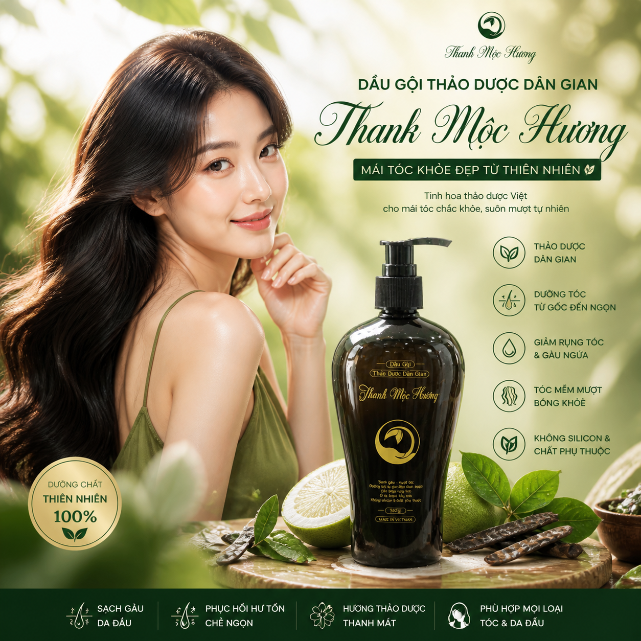 Dầu gội thảo dược Thanh Mộc Hương giúp sạch gàu giảm rụng tóc 350ml