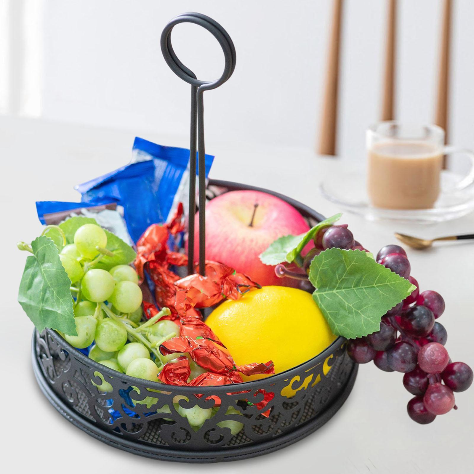 Fruit Basket with Handle Round Storage Tray for Kitchen Counter Dining Table