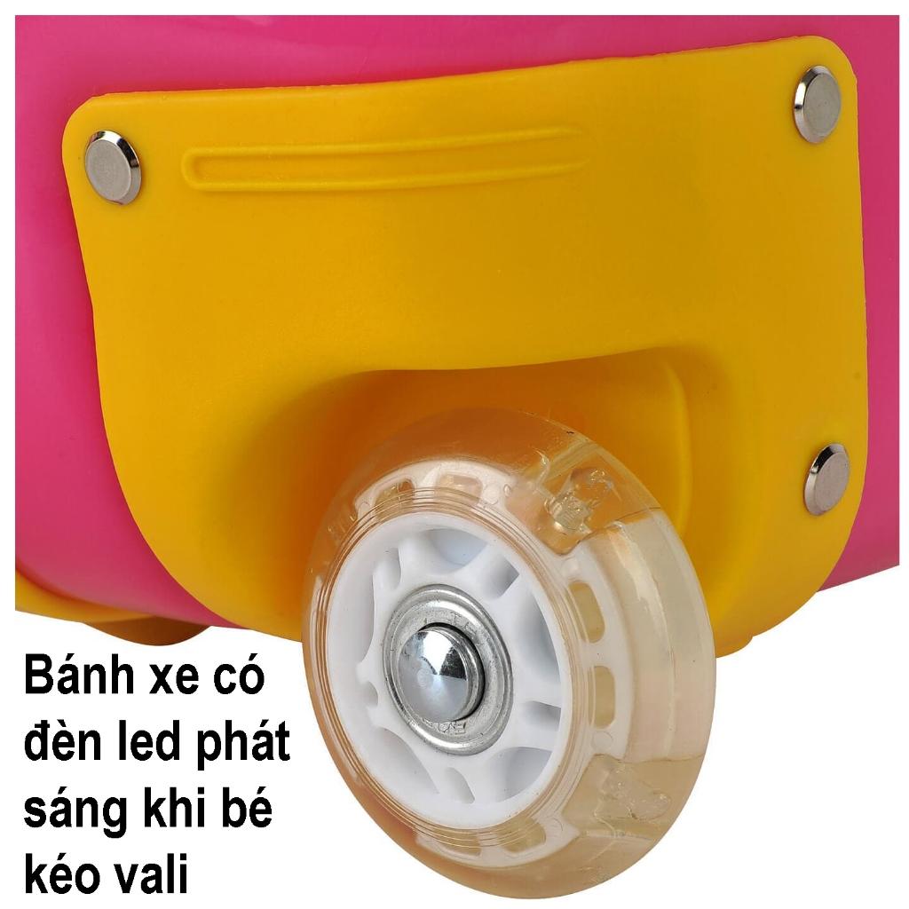 Vali Cho Bé Hoạt Hình Dập nổi 3D Nhựa 3 lớp Có Bánh Xe Hộp Led Phát Sáng