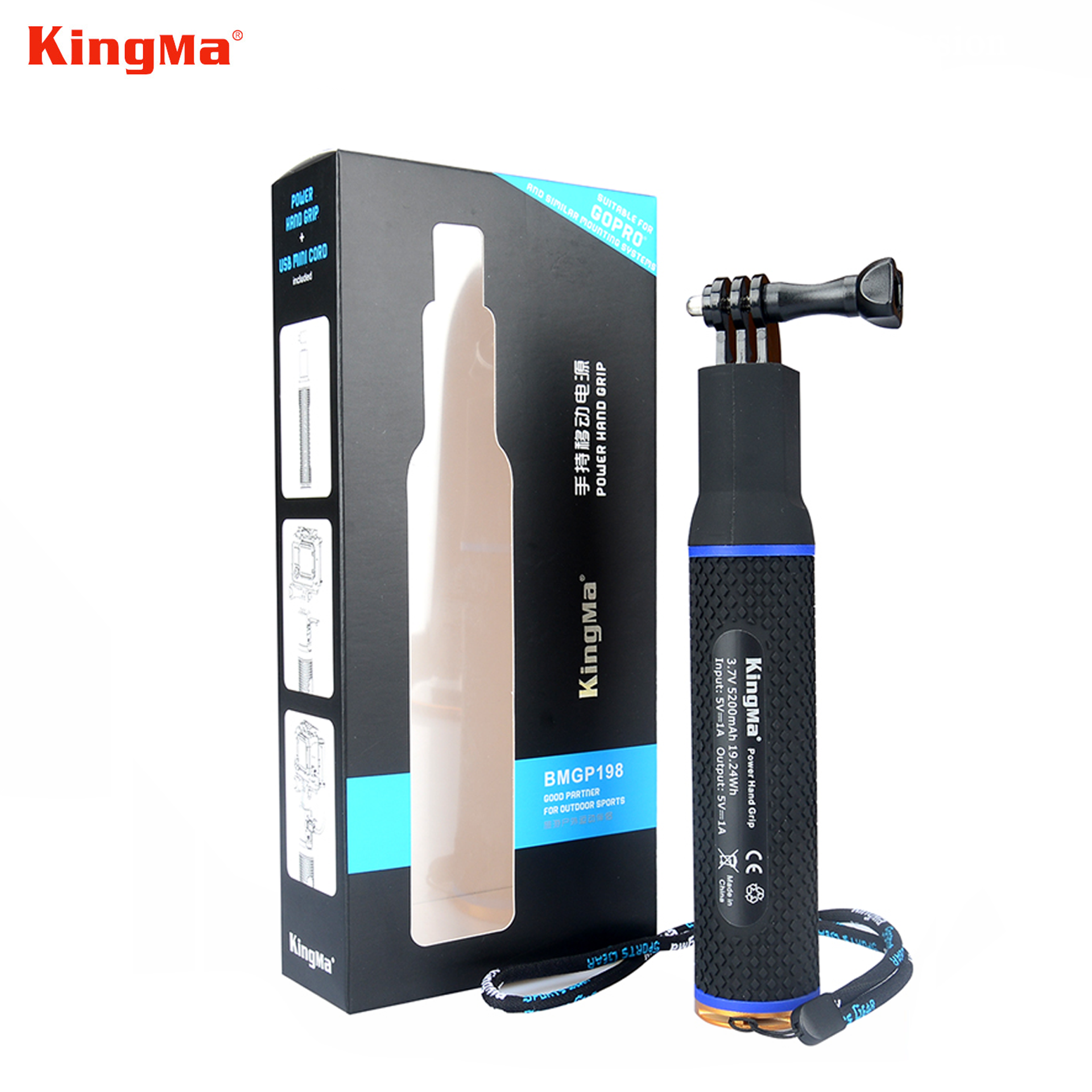 Gậy KINGMA kiêm sạc dự phòng cho máy quay hành động GoPro, Sjcam, Yi Action, Osmo Action