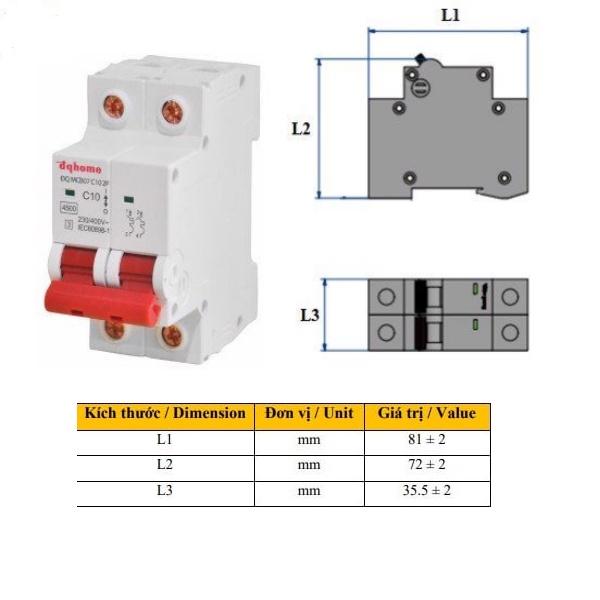 Aptomat DQHome 1/2/3 cực - 10A đến 63A - CB 1 pha - 2 pha -3 pha chính hãng Điện Quang