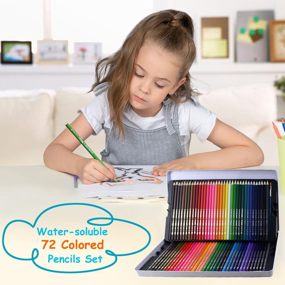 Professional 72 Colored Pencils Set Pre-Sharpened Water-soluble Water Color Pencils with Brush Protective Storage Box