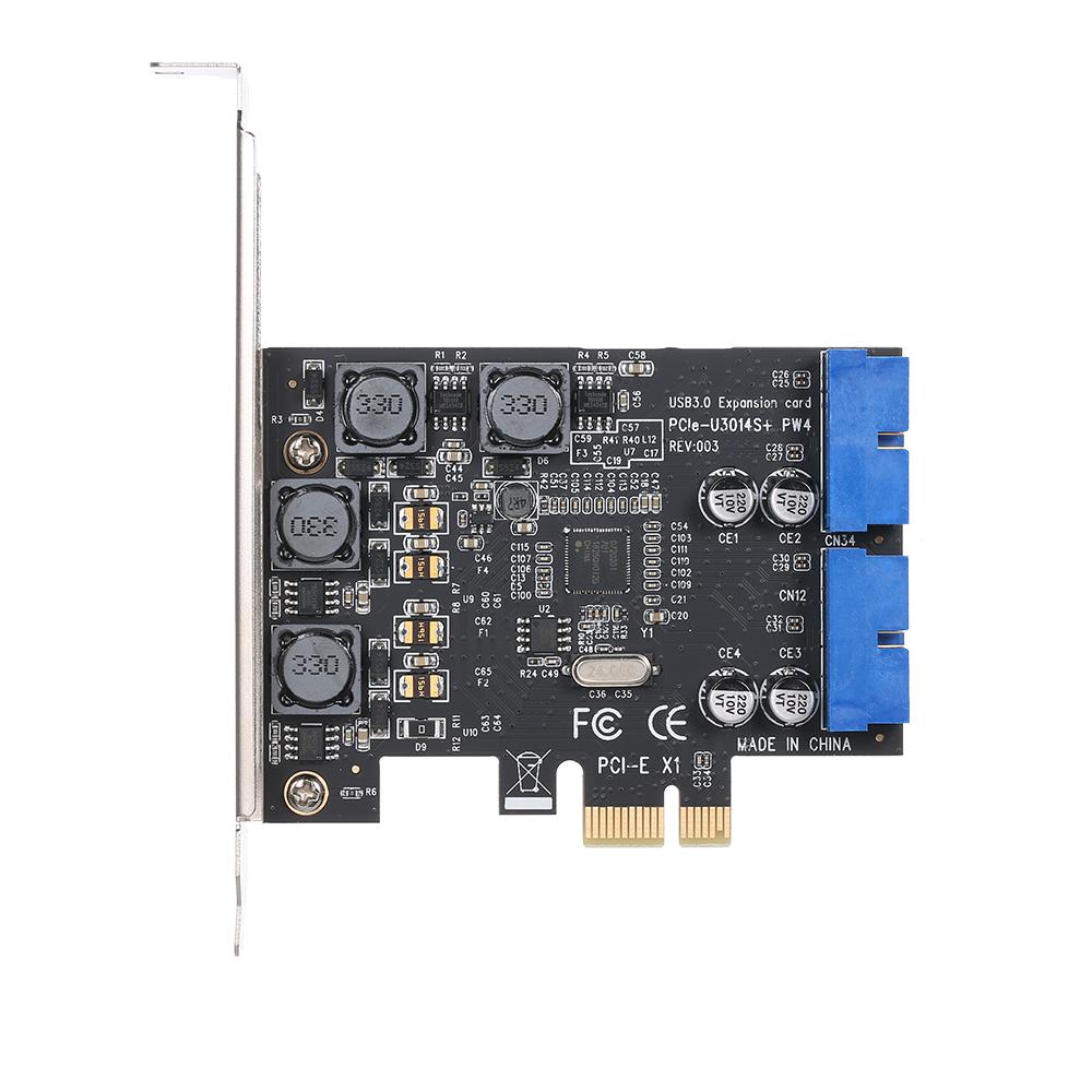 Thẻ PCI-E USB3.0 Express 4 cổng Thẻ mở rộng đầu nối kép 19 / 20Pin phía trước bên ngoài